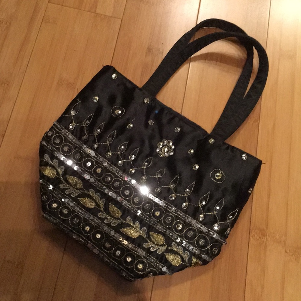 EUC Small Sequin & Embroidered Black Evening Bag